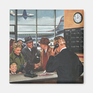 Vintage Business, People at Airline Ticket Counter Magnet