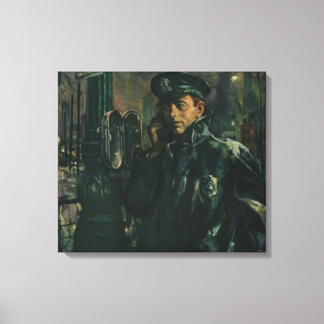 Vintage Business, Policeman on Emergency Telephone Canvas Print (Front)