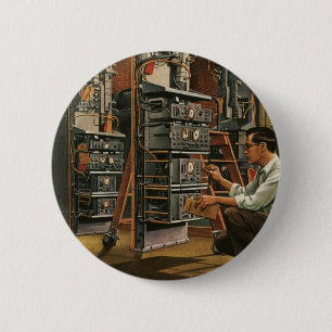 Vintage Business Radio Technician Fixing Equipment 2 Inch Round Button