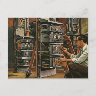 Vintage Business Radio Technician Fixing Equipment Postcard