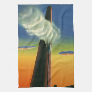 Vintage Business, Steam Whistle Factory Sunrise Kitchen Towel