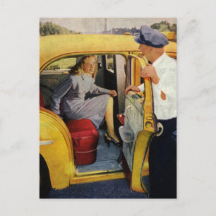 Vintage Business, Taxi Cab Driver Woman Passenger Postcard