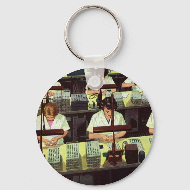 Vintage Business, Telephone Assembly Line Workers Keychain (Front)