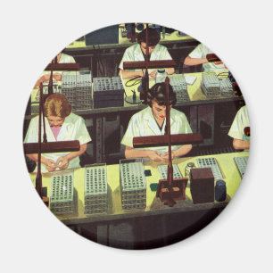 Vintage Business, Telephone Assembly Line Workers Magnet