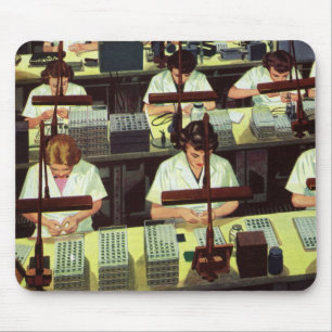 Vintage Business, Telephone Assembly Line Workers Mouse Pad