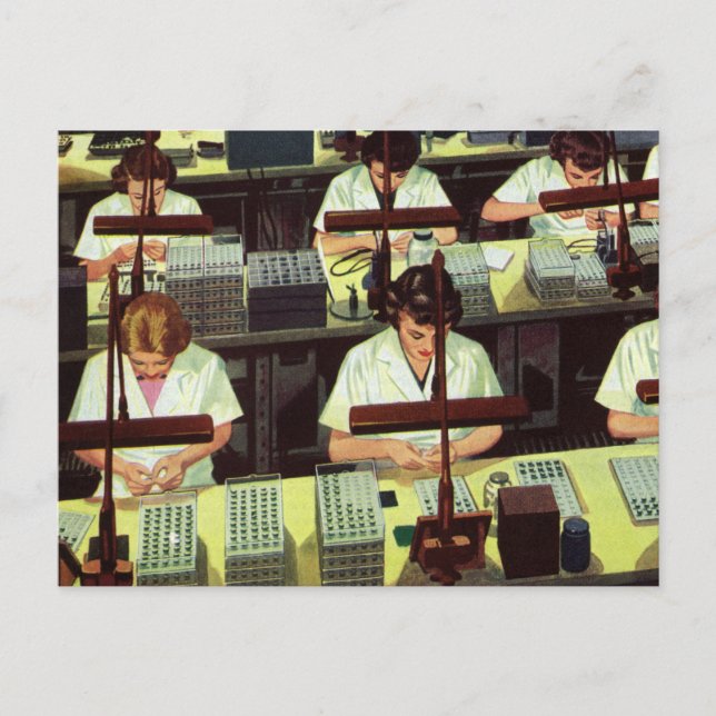 Vintage Business, Telephone Assembly Line Workers Postcard (Front)