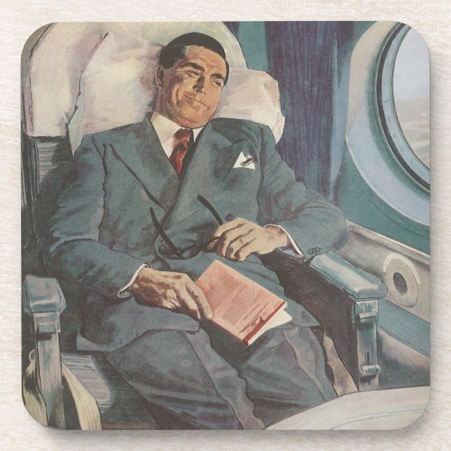 Vintage Business Travel, Reading on the Airplane Coaster (Front)