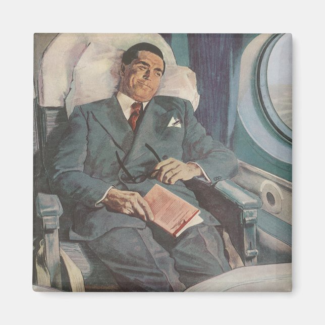 Vintage Business Travel, Reading on the Airplane Magnet (Front)