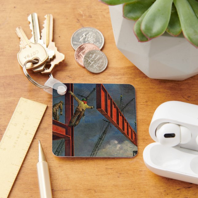 Vintage Business, Workers on Steel Construction Keychain (Desk)