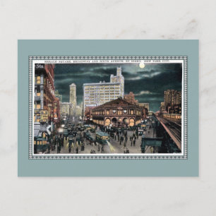 Vintage busy Herald Sq., Broadway and 6th NYC Postcard