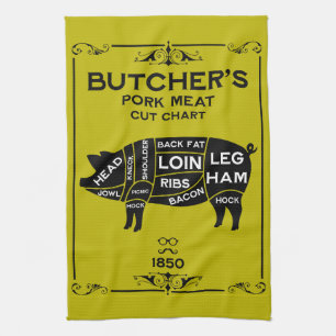 Vintage Butchers Pork Meat Cut Kitchen Towel