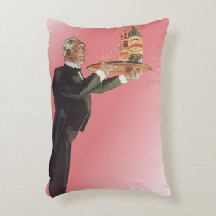 Vintage Butler in a Tuxedo Serving Wine on Tray Accent Pillow