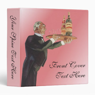 Vintage Butler in a Tuxedo Serving Wine on Tray Binder