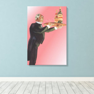 Vintage Butler in a Tuxedo Serving Wine on Tray Canvas Print