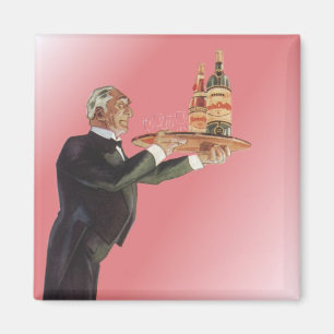 Vintage Butler in a Tuxedo Serving Wine on Tray Magnet