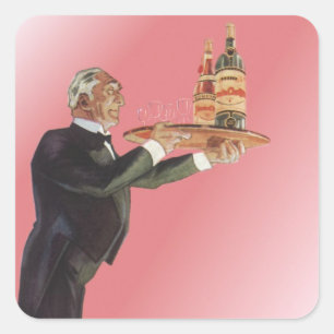 Vintage Butler in a Tuxedo Serving Wine on Tray Square Sticker