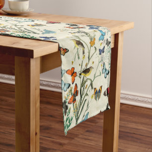 Vintage Butterflies and Birds Ivory Short Table Runner