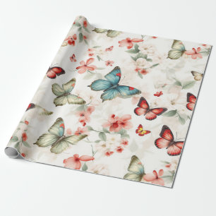 Vintage Butterflies and Blossoms Wrapping Paper