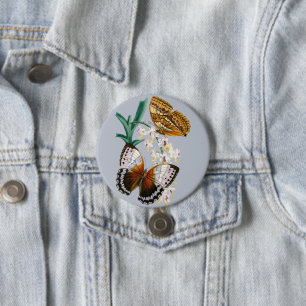 Vintage Butterflies and Floral Illustration on 3 Inch Round Button