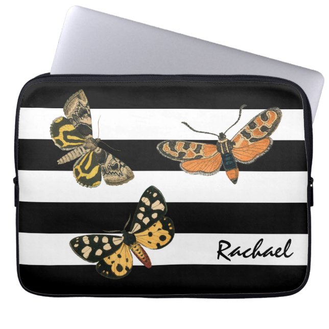 Vintage Butterflies and Stripes with Monogram Laptop Sleeve (Front)