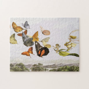 Vintage Butterflies & Fairy Old Illustration Art Jigsaw Puzzle