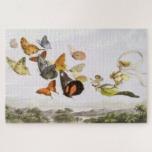 Vintage Butterflies & Fairy Old Illustration Art Jigsaw Puzzle