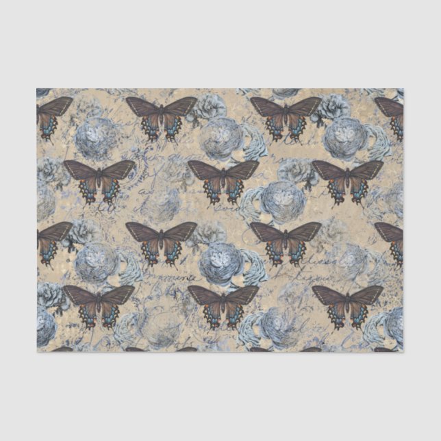 Vintage Butterflies Floral Tissue Paper (Front)