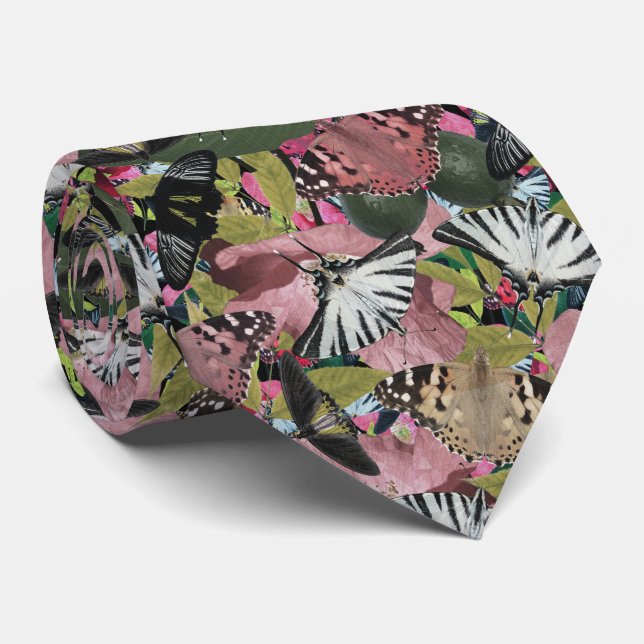 Vintage Butterflies, Flowers and Leaves Tie (Rolled)