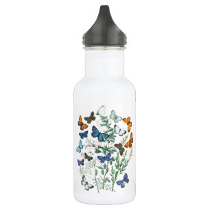 Vintage Butterflies Illustration on a Stainless St 532 Ml Water Bottle