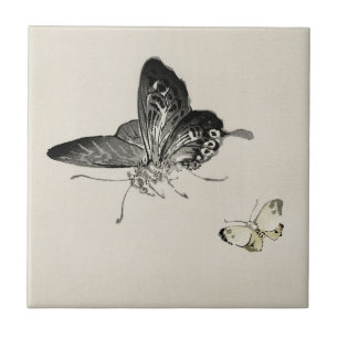 Vintage Butterflies Kono Bairei Watercolor Print Tile