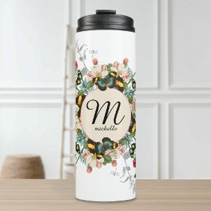 Vintage Butterflies Monogram Ephemera Custom Thermal Tumbler