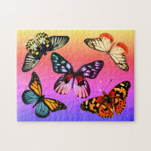 Vintage Butterflies on Rainbow Background Jigsaw Puzzle