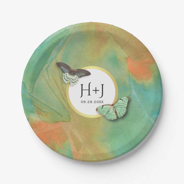Vintage Butterflies Southwest Colours Wedding Paper Plate (Front)