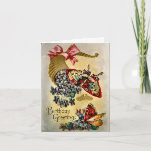 Vintage Butterflies Violets Vintage Birthday Card