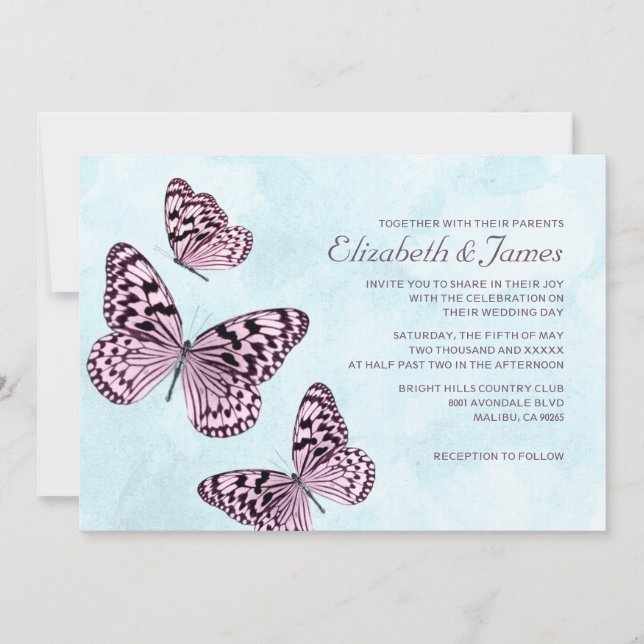 Vintage Butterflies Wedding Invitations (Front)