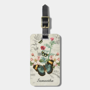 Vintage Butterflies Wildflowers Floral Ephemera Luggage Tag