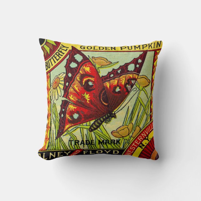 vintage butterfly advertising label cushion pillow (Front)