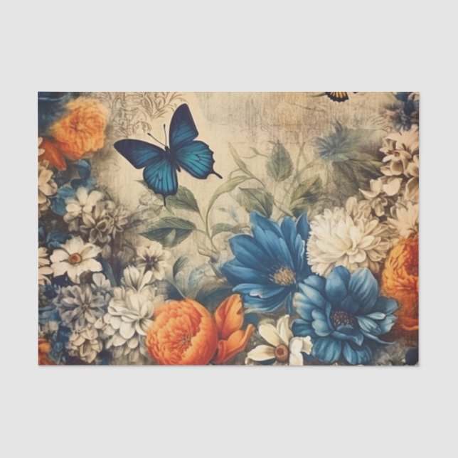 Vintage Butterfly and Flowers Decoupage Tissue Paper (Front)