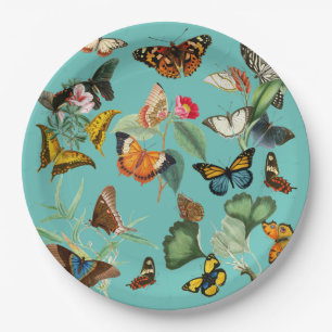 Vintage Butterfly Art, Many Kinds and Colours Paper Plate