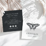 Vintage Butterfly | Black and White Square Business Card<br><div class="desc">Elegant square business card design for event planners or any occupation features a vintage style butterfly illustration in brushed off-black, with your name or company name beneath. Personalize the reverse side with your contact information in contrasting white on black. Includes three social media icons and a field for your social...</div>