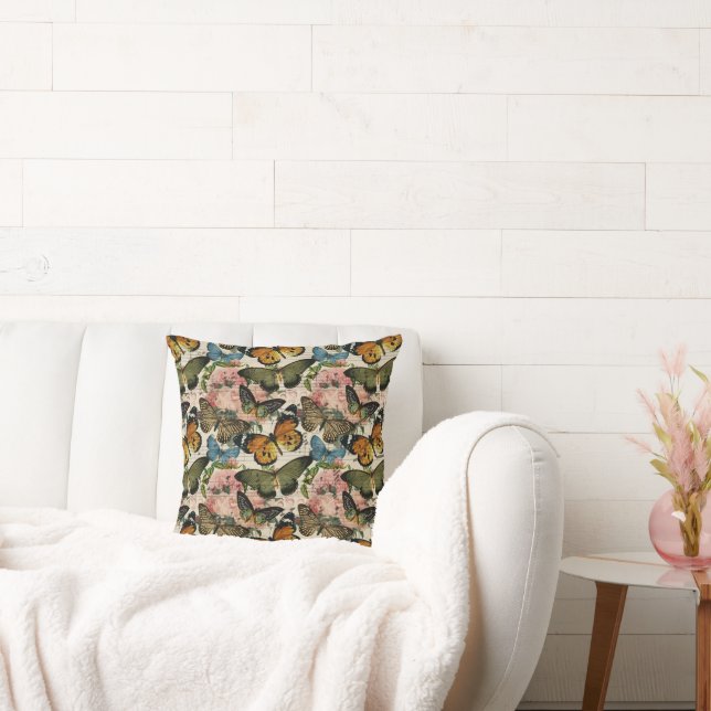 Vintage Butterfly Collage Throw Pillow (Couch)