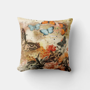Vintage Butterfly Collage Throw Pillow