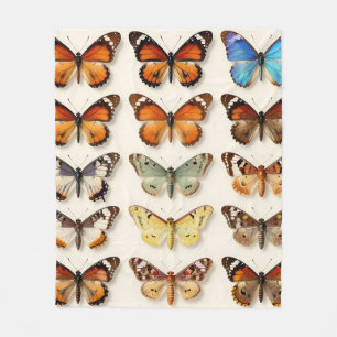 Vintage Butterfly Collection Grid Display Fleece Blanket