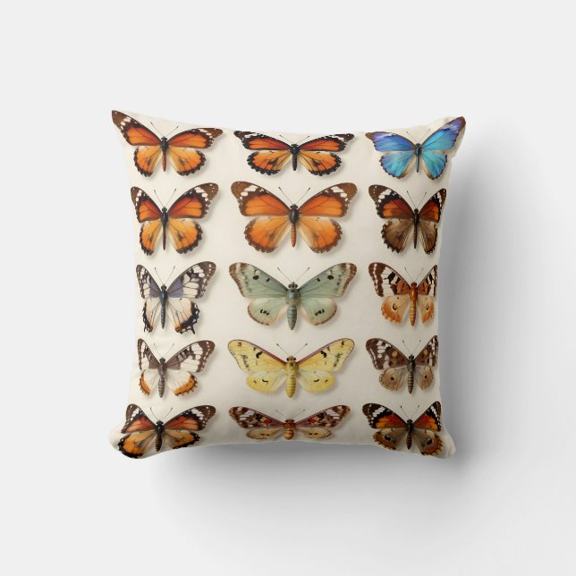Vintage Butterfly Collection Grid Display Throw Pillow (Front)