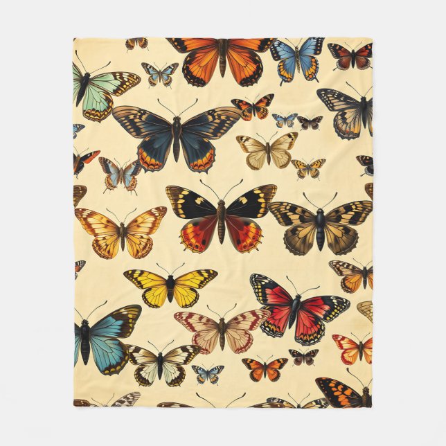 Vintage Butterfly Collection Pattern Fleece Blanket (Front)
