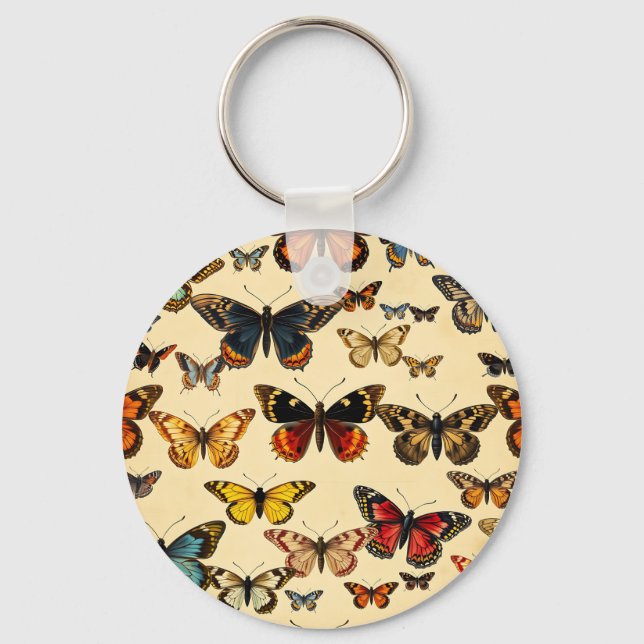Vintage Butterfly Collection Pattern Keychain (Front)