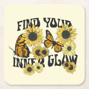 Vintage Butterfly Find Your Inner Glow Square Paper Coaster