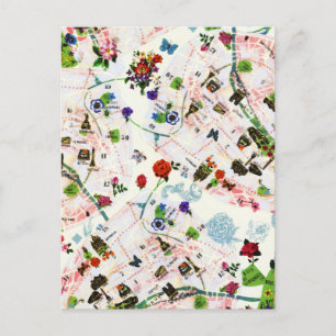 Vintage Butterfly Floral Paris Street Watercolor Holiday Postcard