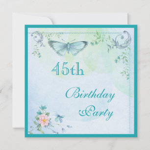 Vintage Butterfly, Flowers & Swirls 45th Birthday Invitation