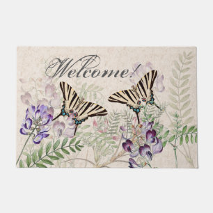 Vintage Butterfly Flowers Welcome Doormat